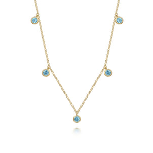 14K Yellow Gold London Blue Topaz Station Necklace