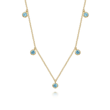 14K Yellow Gold London Blue Topaz Station Necklace