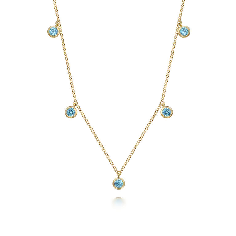 14K Yellow Gold London Blue Topaz Station Necklace - Shot 1