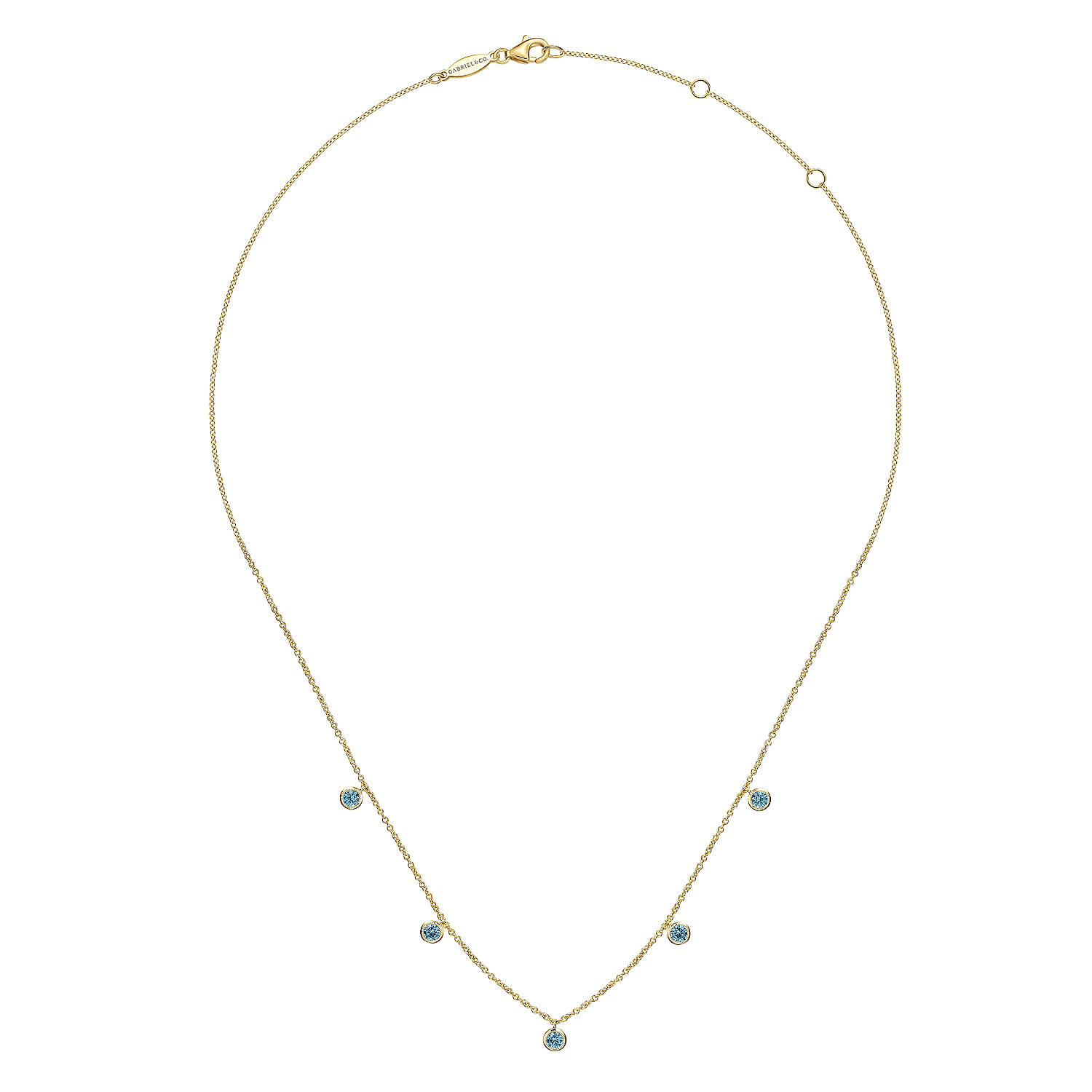 14K Yellow Gold London Blue Topaz Station Necklace