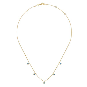 14K Yellow Gold London Blue Topaz Station Necklace