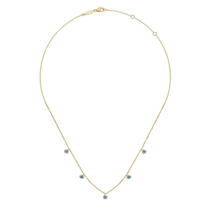 14K Yellow Gold London Blue Topaz Station Necklace