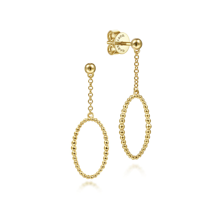 14K Yellow Gold Long Bujukan Oval Drop Earrings - Shot 1