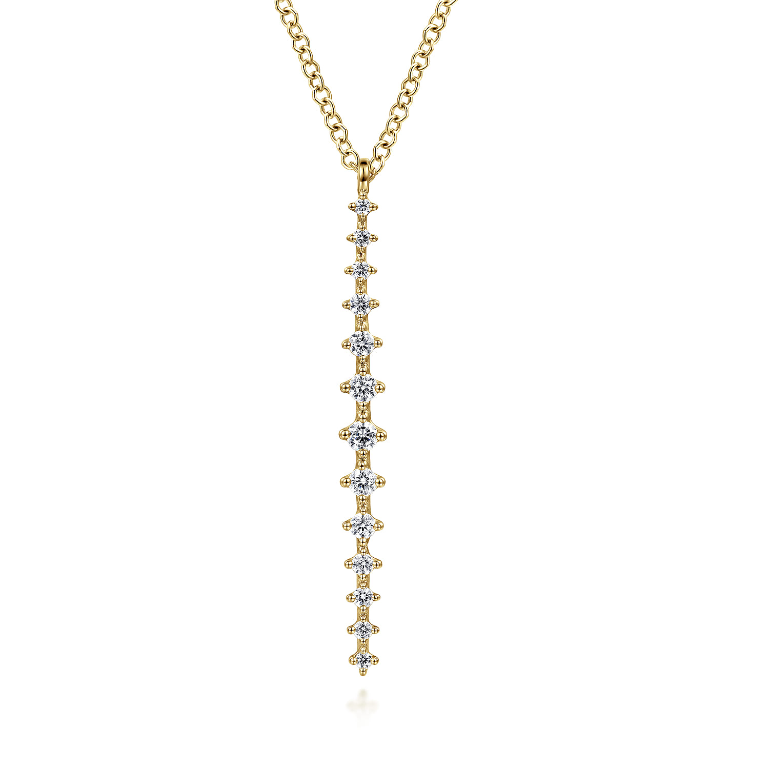 14K Yellow Gold Long Diamond Drop Bar Necklace - 0.35 ct - Shot 1