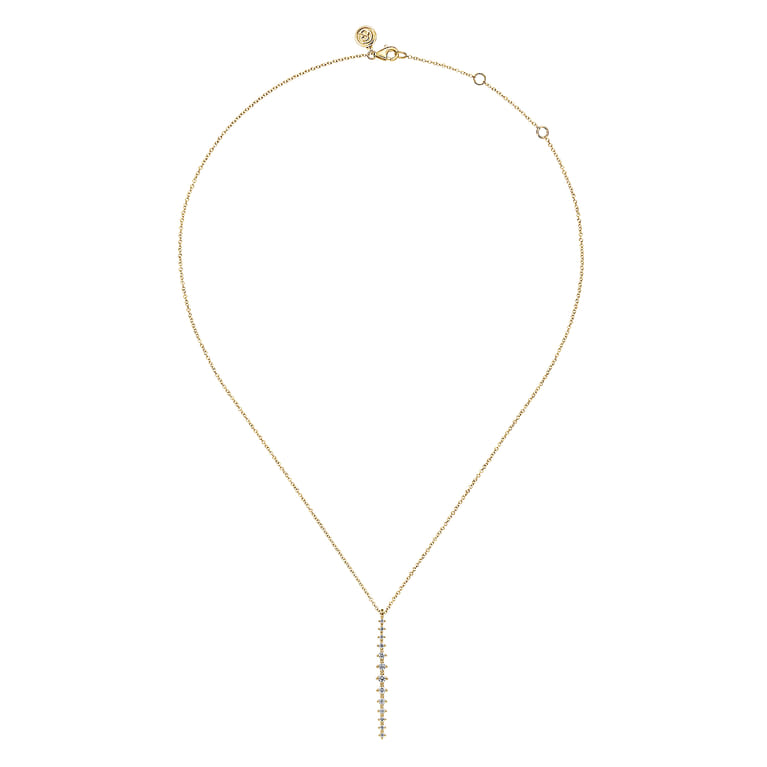 14K Yellow Gold Long Diamond Drop Bar Necklace - 0.35 ct - Shot 2