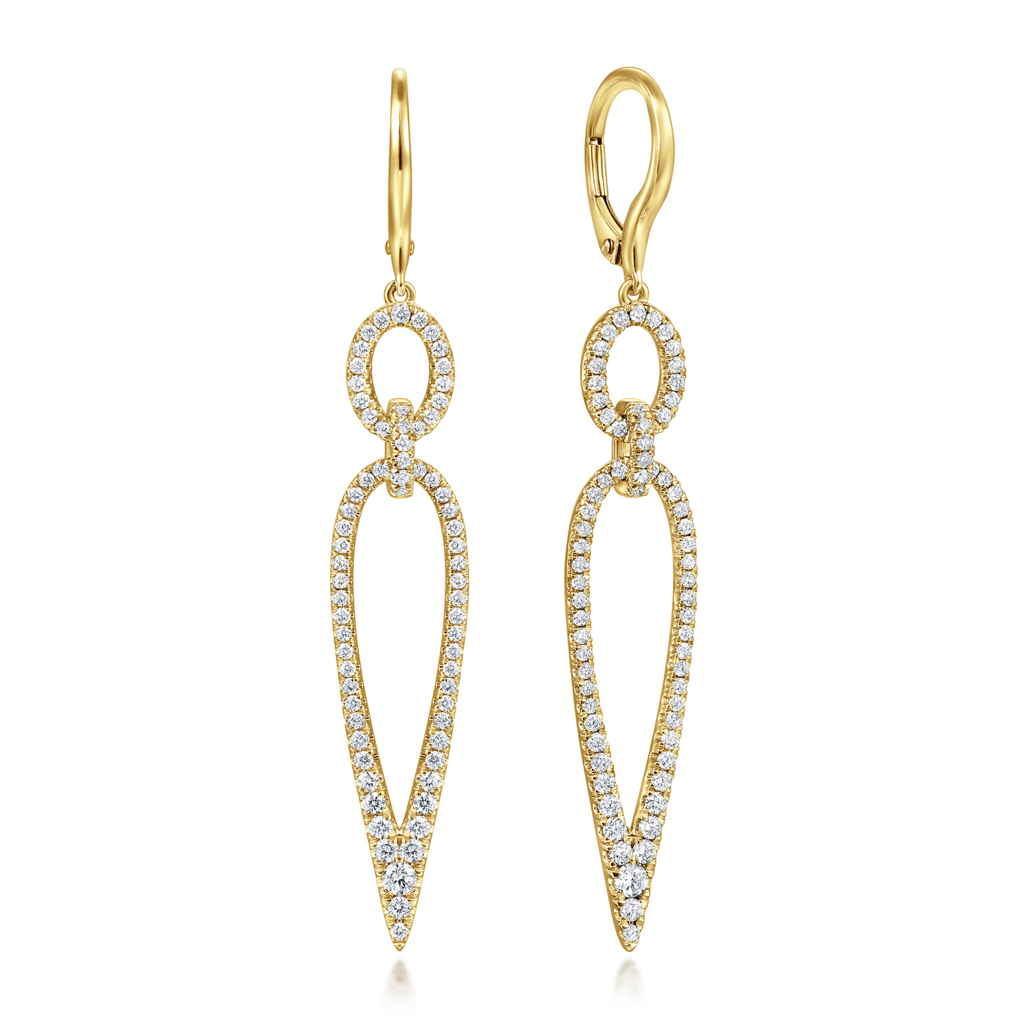 14K Yellow Gold Long Diamond Teardrop Earrings - 1 ct - Shot 1