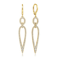 14K Yellow Gold Long Diamond Teardrop Earrings