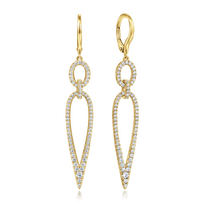 14K Yellow Gold Long Diamond Teardrop Earrings