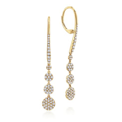 14K Yellow Gold Long Graduating Circle Diamond Drop Earrings