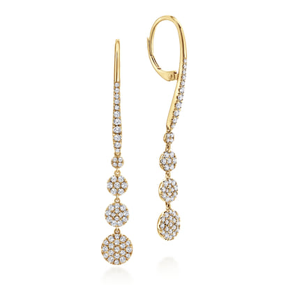 14K Yellow Gold Long Graduating Circle Diamond Drop Earrings