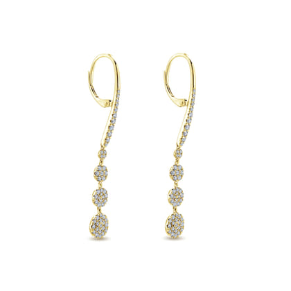 14K Yellow Gold Long Graduating Circle Diamond Drop Earrings