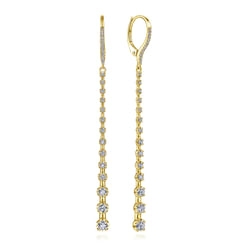 14K Yellow Gold Long Graduating Diamond Bar Earrings