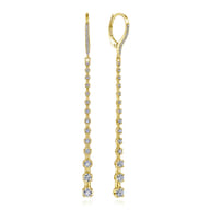 14K Yellow Gold Long Graduating Diamond Bar Earrings