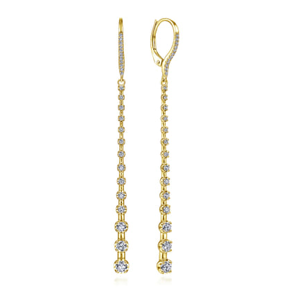 14K Yellow Gold Long Graduating Diamond Bar Earrings