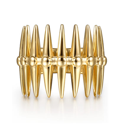 14K Yellow Gold Long Spikes Statement Ring