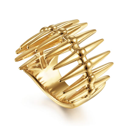 14K Yellow Gold Long Spikes Statement Ring