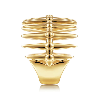 14K Yellow Gold Long Spikes Statement Ring