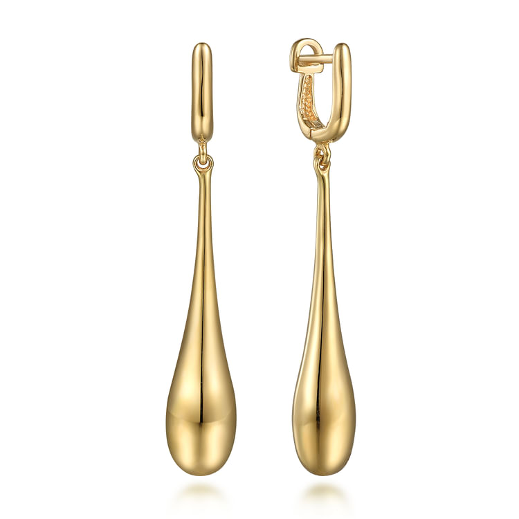 14K Yellow Gold Long Teardrop Earrings
