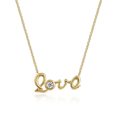 14K Yellow Gold Love Pendant Necklace with Diamond Accent