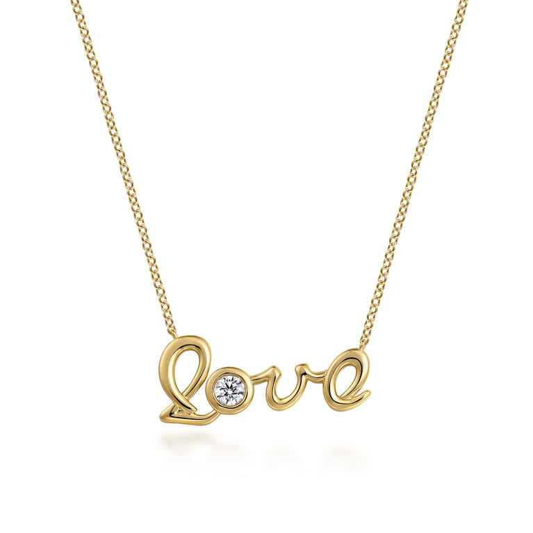 14K Yellow Gold Love Pendant Necklace with Diamond Accent - 0.18 ct - Shot 1