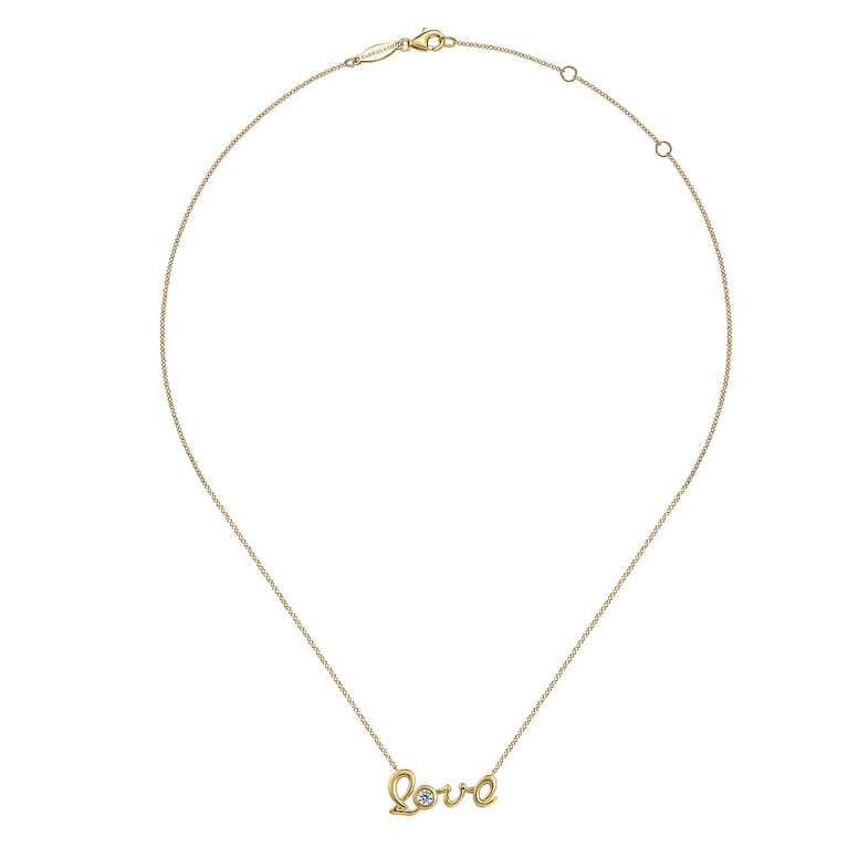 14K Yellow Gold Love Pendant Necklace with Diamond Accent - 0.18 ct - Shot 2