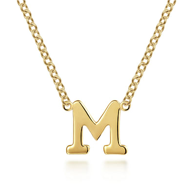 14K Yellow Gold M Initial Necklace