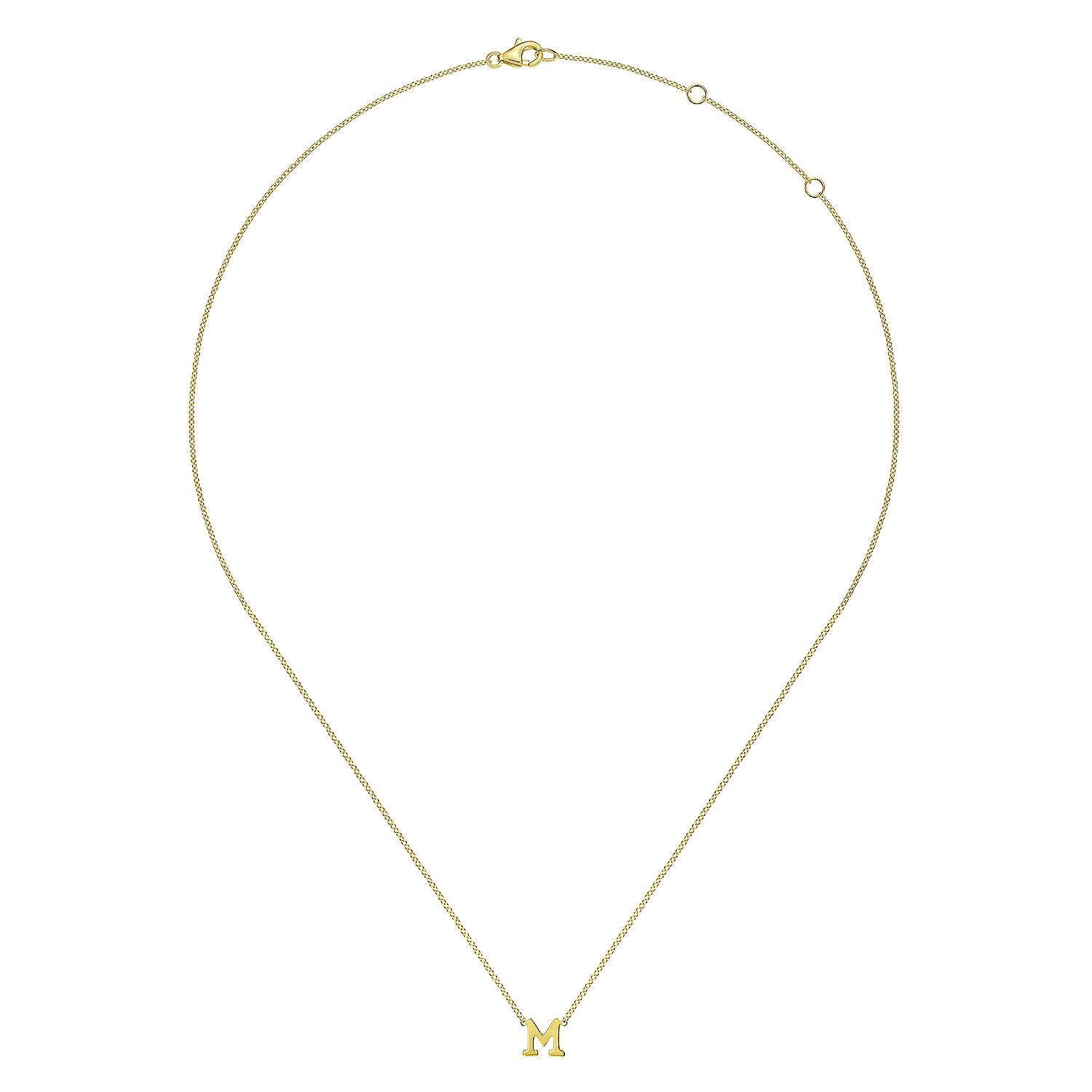 14K Yellow Gold M Initial Necklace - Shot 2
