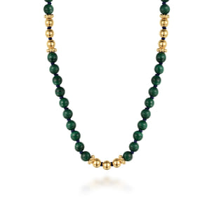14K Yellow Gold Malachite Beads Necklace