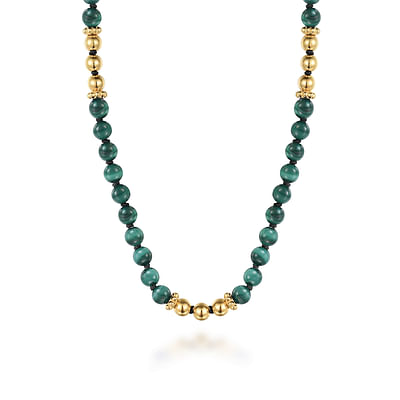 14K Yellow Gold Malachite Beads Necklace