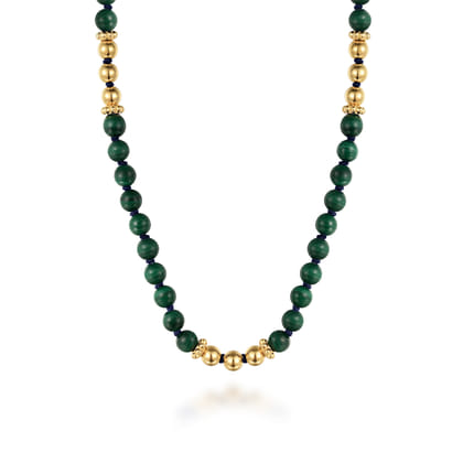 14K Yellow Gold Malachite Beads Necklace