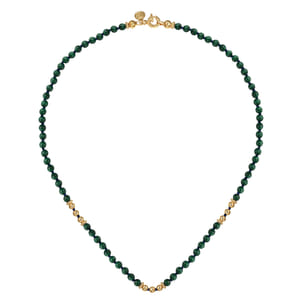 14K Yellow Gold Malachite Beads Necklace