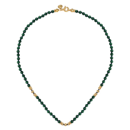 14K Yellow Gold Malachite Beads Necklace