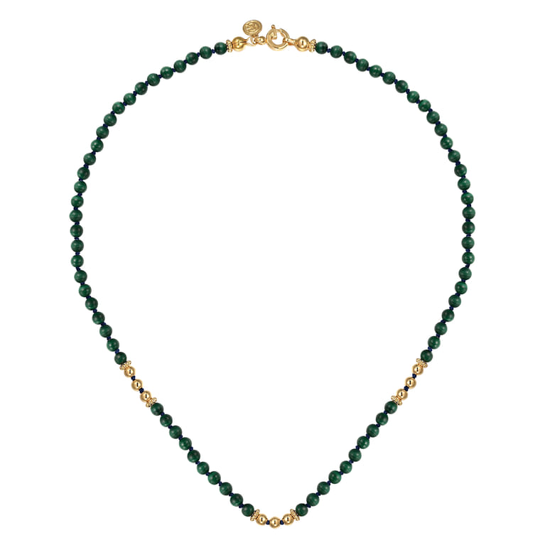 14K Yellow Gold Malachite Beads Necklace - Shot 2