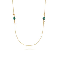 14K Yellow Gold Malachite and Bujukan Bead Station Necklace
