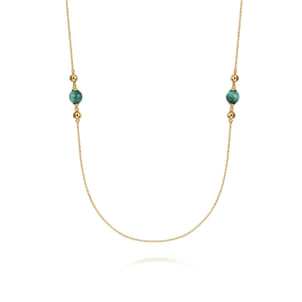 14K Yellow Gold Malachite and Bujukan Bead Station Necklace