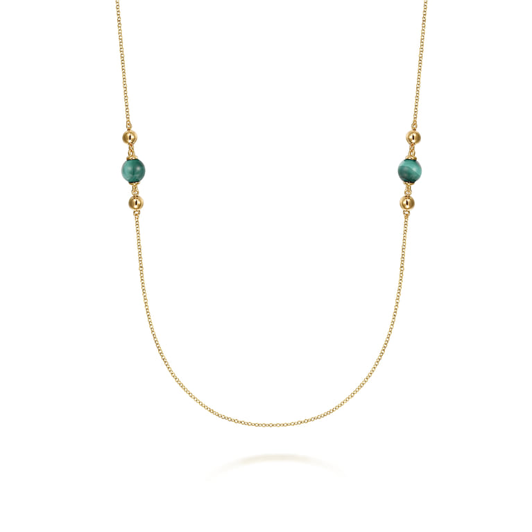 14K Yellow Gold Malachite and Bujukan Bead Station Necklace - Shot 1