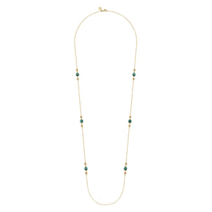 14K Yellow Gold Malachite and Bujukan Bead Station Necklace