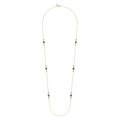14K Yellow Gold Malachite and Bujukan Bead Station Necklace