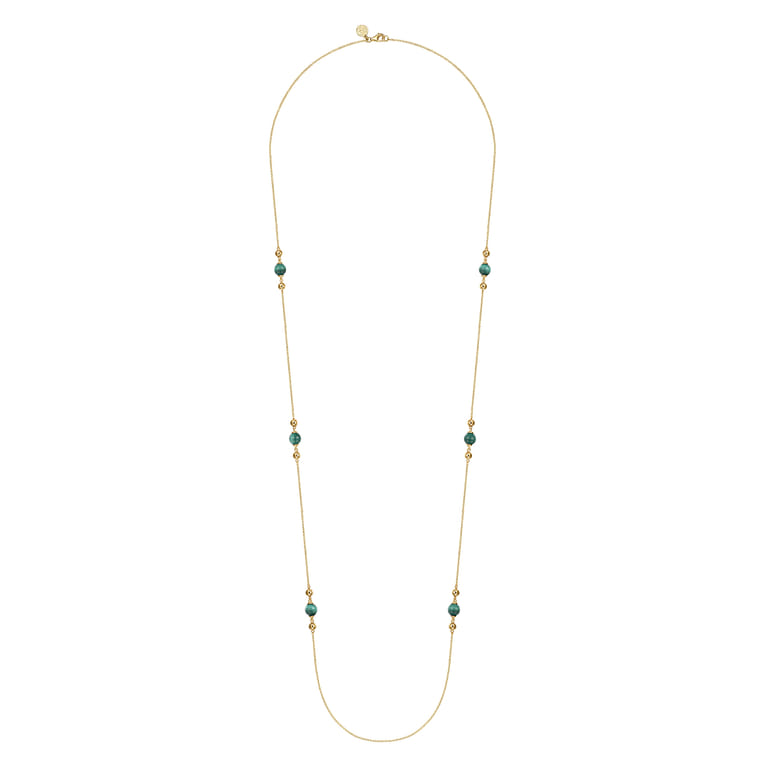 14K Yellow Gold Malachite and Bujukan Bead Station Necklace - Shot 2