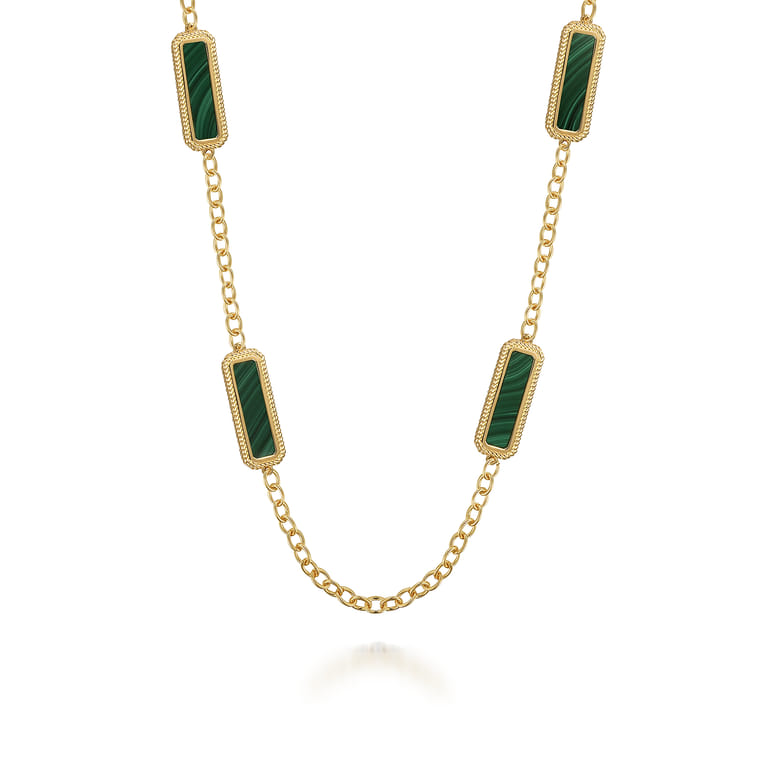 14K Yellow Gold Malachite and Rope Station Necklace - Shot 1