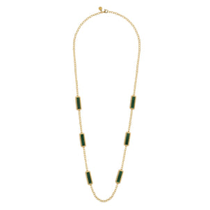 14K Yellow Gold Malachite and Rope Station Necklace