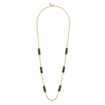 14K Yellow Gold Malachite and Rope Station Necklace