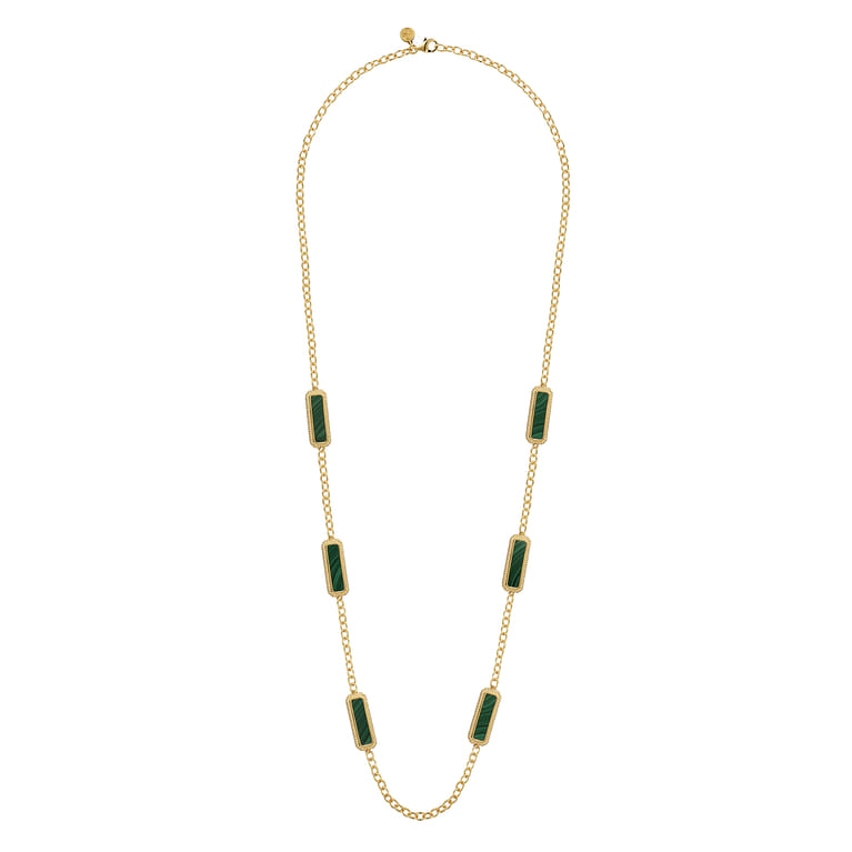14K Yellow Gold Malachite and Rope Station Necklace - Shot 2