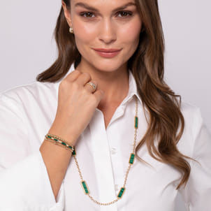 14K Yellow Gold Malachite and Rope Station Necklace