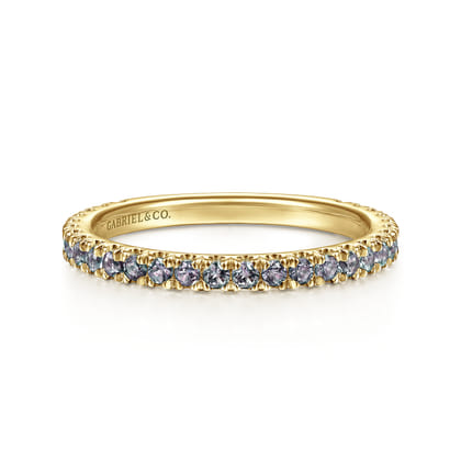 14K Yellow Gold Manmade Alexandrite Stackable Ring