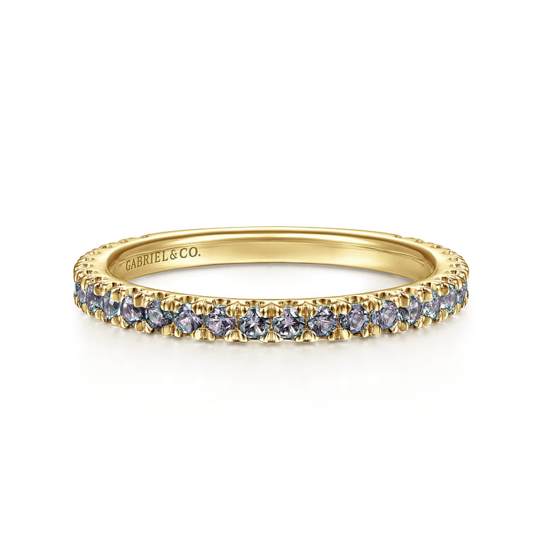 14K Yellow Gold Manmade Alexandrite Stackable Ring - Shot 1