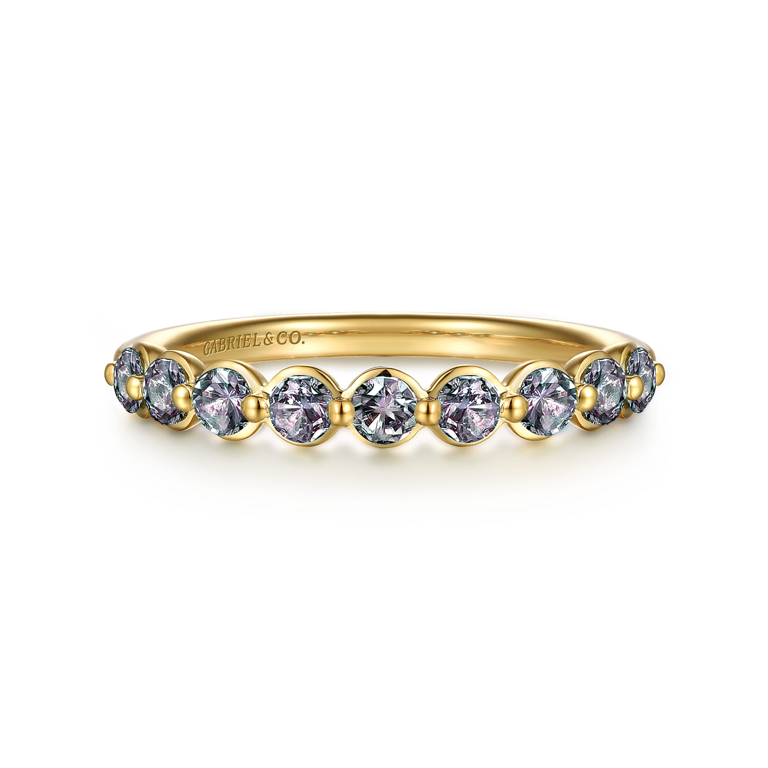 14K Yellow Gold Manmade Alexandrite Stackable Ring - Shot 1