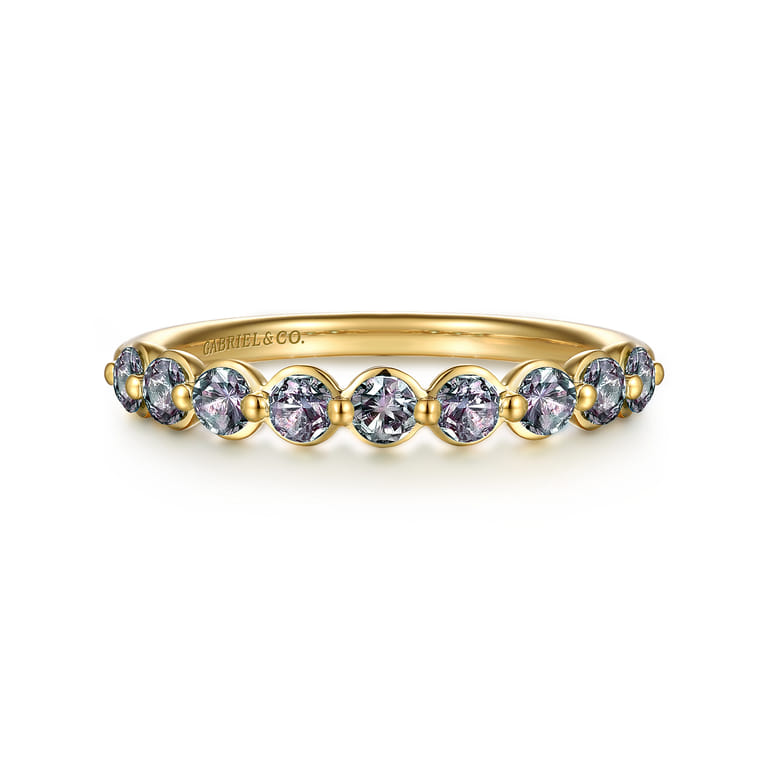 14K Yellow Gold Manmade Alexandrite Stackable Ring - Shot 1