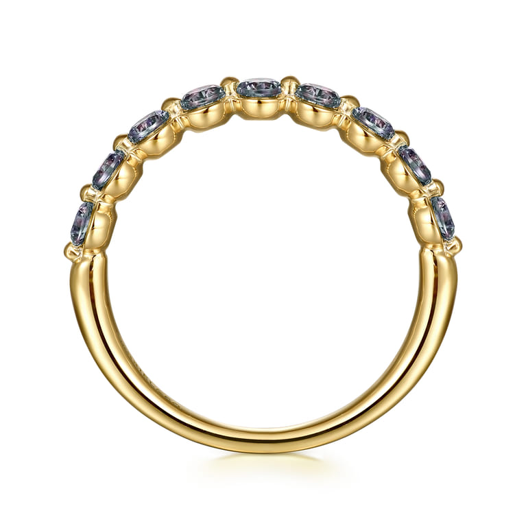 14K Yellow Gold Manmade Alexandrite Stackable Ring - Shot 2