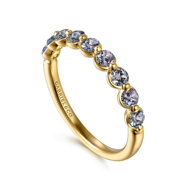14K Yellow Gold Manmade Alexandrite Stackable Ring - Shot 3